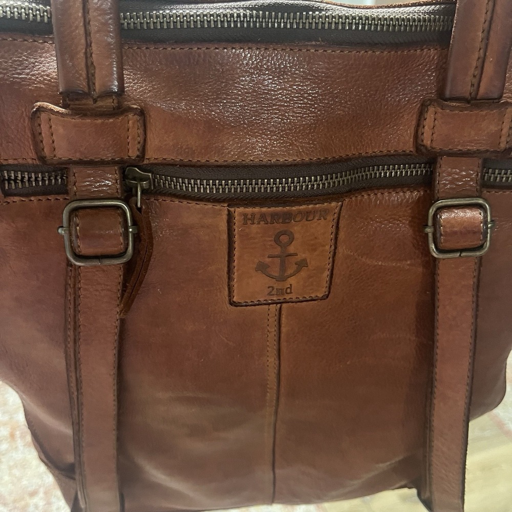 Harbour 2nd Cognac Brown Leather Convertible Backpack Tote Bag Anchor Logo